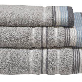 Πετσέτα ΚΟΜΒΟΣ Satin Stripe Πεννιέ 450γρ/m2 100% Cotton Σώματος Grey 70x140