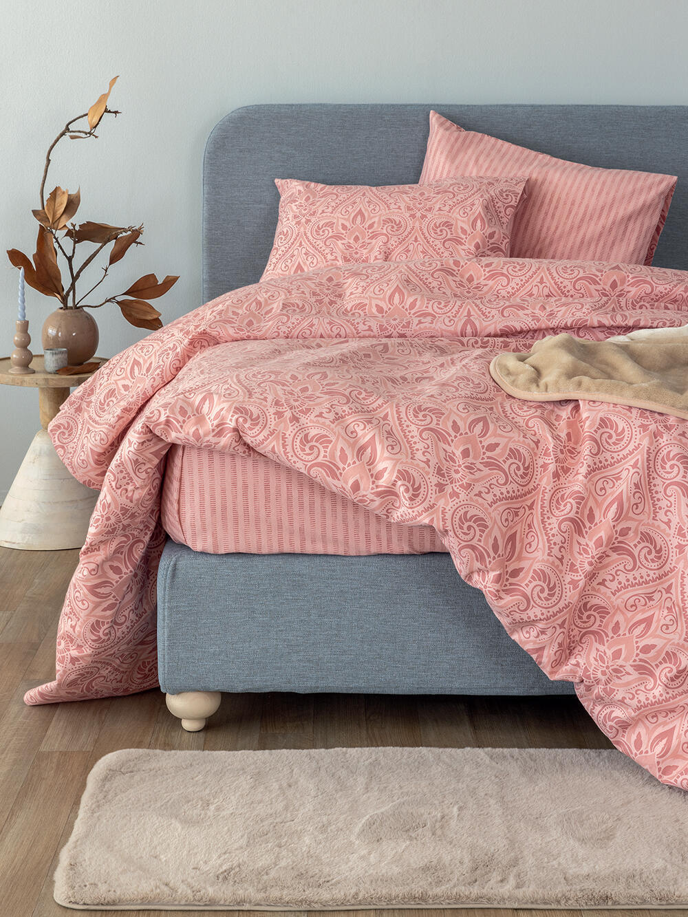 Palamaiki Σετ Σεντόνια Υπέρδιπλα Flannel Beauty 240x265 FB0233 Χωρίς Λάστιχο Ροζ